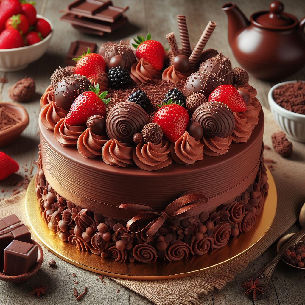 تزیین کیک شکلاتی با میوه